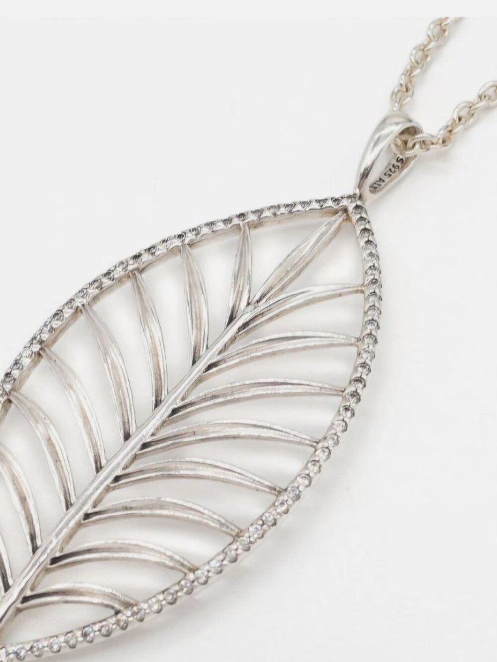 Pandora Sterling Silver 925 Palm Leaf Pendant Necklace 35"